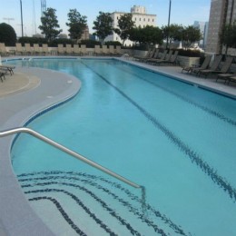 Bond beam repair, waterproofing, and white plaster on this 10th floor pool -- Atlanta, GA